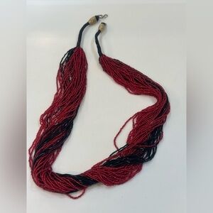 VINTAGE Red and Black Beaded Necklace